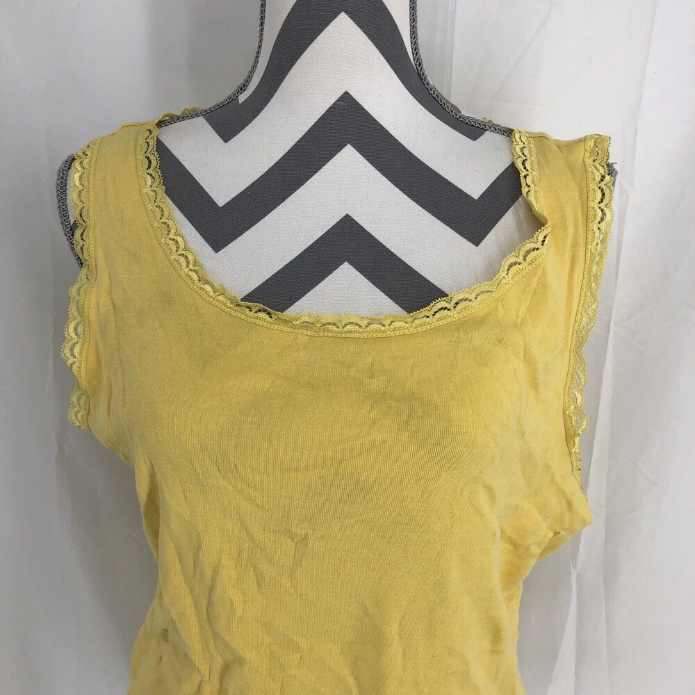 JM Collection Yellow Scoopneck Sleeveless Lace Trim Yank Top XL